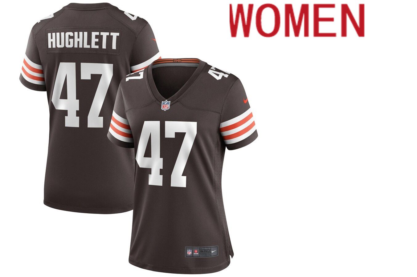 Women Cleveland Browns 47 Charley Hughlett Nike Brown Game NFL Jersey
